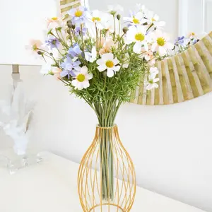 Daisy Artificial Flowers | Artificial Flowers Arrangement In The Gold Vase | Home Decorations | DIY| Gifts Daisies Bouquet Decorative Plants Ornaments Peach Light Fruit