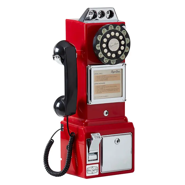 Rocket American Retro 1950's Payphone with Coin Bank (Red)
