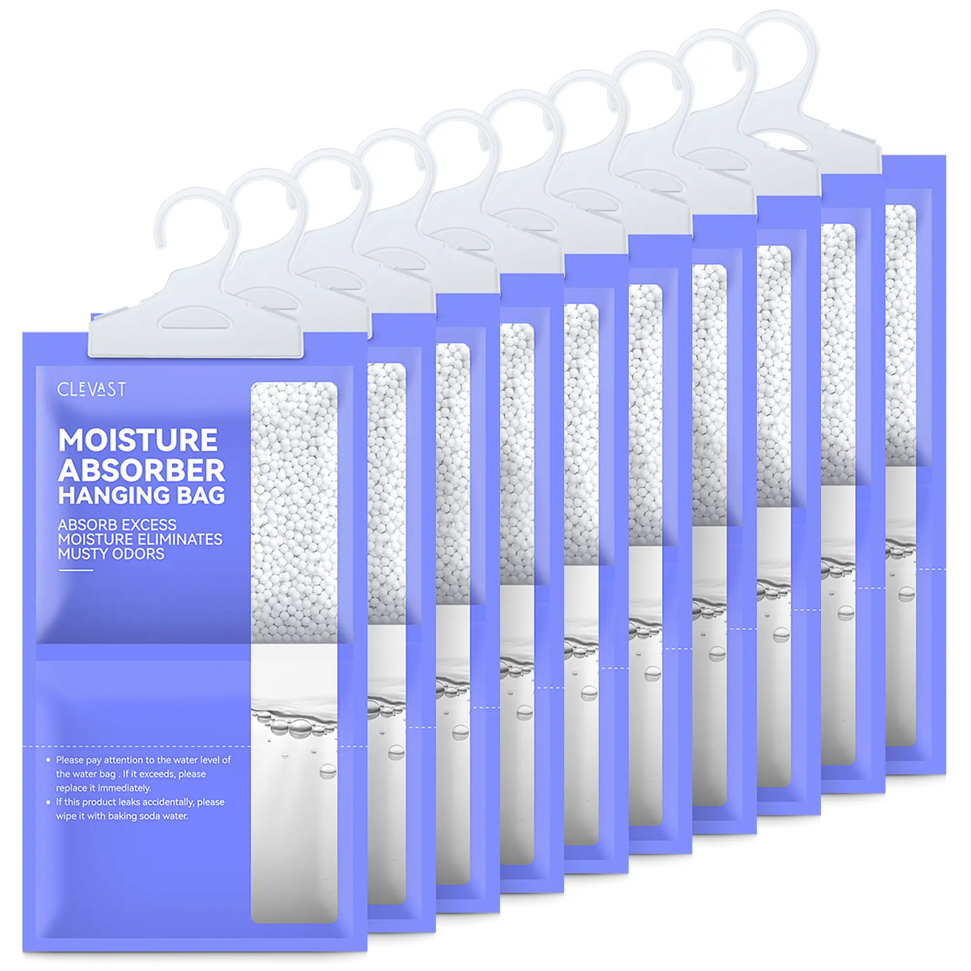 Clevast Hanging Moisture Absorber Bags, 10x230g, Moisture Absorber Packets, Dehumidifier Bag for Closet, Unscented Hanging Humidity Absorber in Wardrobes, Bedrooms, Bathrooms, RV,dorm essentials,home essentials