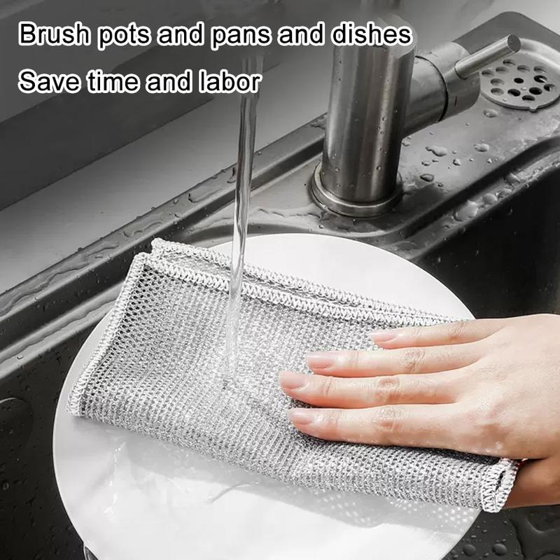 12 Counts Dishwashing Rags，Multipurpose Non-Scratch Wire Dishcloths for Wet and Dry Use, Reusable Wire Cleaning Cloths for Kitchen, Sinks, and Pans Silver Removable, Washable & More