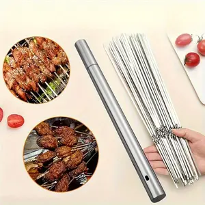 Barbecue meat skewers with storage tube - This is a product suitable for outdoor camping, picnics, Halloween, Christmas, weddings, birthday parties and other occasions. It is also a must-have accessory for barbecues. Barbecue Utensils