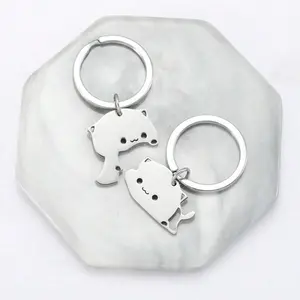 2 pieces of stainless steel cartoon spliced cat keychain, best friend couple backpack pendant, cute pendant, gift accessory, souvenir