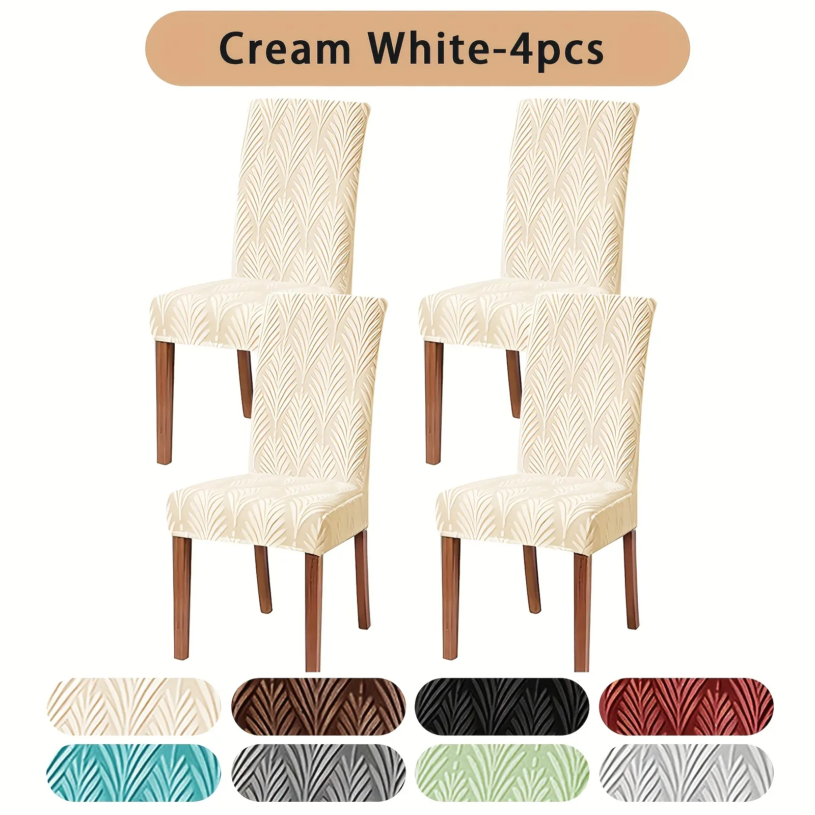 Cream White Plain Protective Sleeve Dining Chair Slipcovers (4pcs/6pcs, 95% Polyester-5% Spandex) - Elastic Stretch Waterproof Home Chair Protector Covers for Dining/Kitchen, Removable Machine Washable Adjustable Parsons Covers