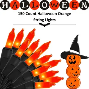 150 Count Halloween Orange String Lights, 33FT Black Wire Incandescent Mini Lights UL Certified, Connectable Indoor Outdoor Patio Tree Party Home Decorations