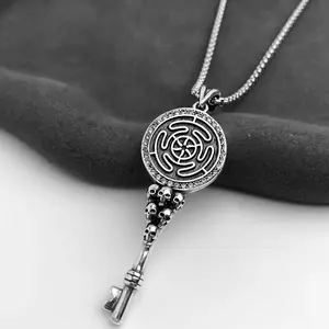 Small skull key necklace silver zircon box chain Halloween gift accessories