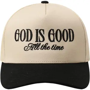 GOD IS GOOD Vintage Two-Tone Canvas Trucker Hats| Embroidered Adjustable Baseball Caps for Men Women Street Casual Western Outfits