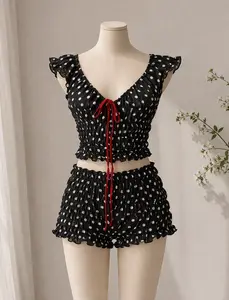 Black White Vintage Style Polka Dot Top Bloomer Shorts Cottage Core Lounge Wear Set  Personalizable, Matching, Gift, Present