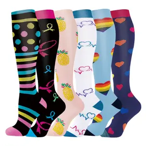 MhzyCaus  6 Pack Compression Socks for Women Breathable Moisture-Wicking Support cosy socks stylish compression socks patterned socks dots socks for Running Gym Travel Work Daily Comfort Use Pastel Flower unisex calf