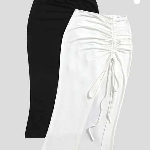 Women's Plain Ruched Tie Knot Split Thigh High Slit Skirt, Casual Slim Bodycon High Stretch Skirt, Summer Clothes Women, Fashion Women's Fitted Skirt for Daily Wear, Split Hem Skirt, Bottom, Basic, Womenswear