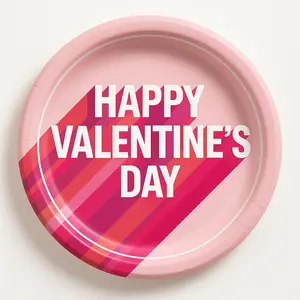 Retro Love Valentine's Day Paper Plates - 8.5"