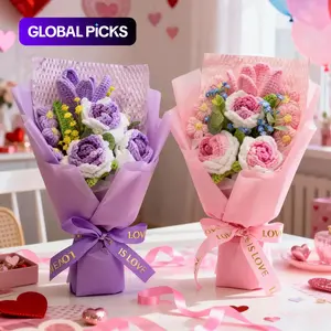 Handmade Crochet Rose Bouquet Yarn Knitted Fake Flowers, Christmas Mother's Day Valentine's Day Wedding Anniversary Gift