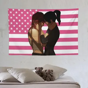 Caitlin Arcane Anime Theme Light Tapestry, 40x30in (102x76cm) Full-Print Pink American Flag Wall Hanging, Hand-Washable Home Decor for Dorm & Living Room, Cute Gift