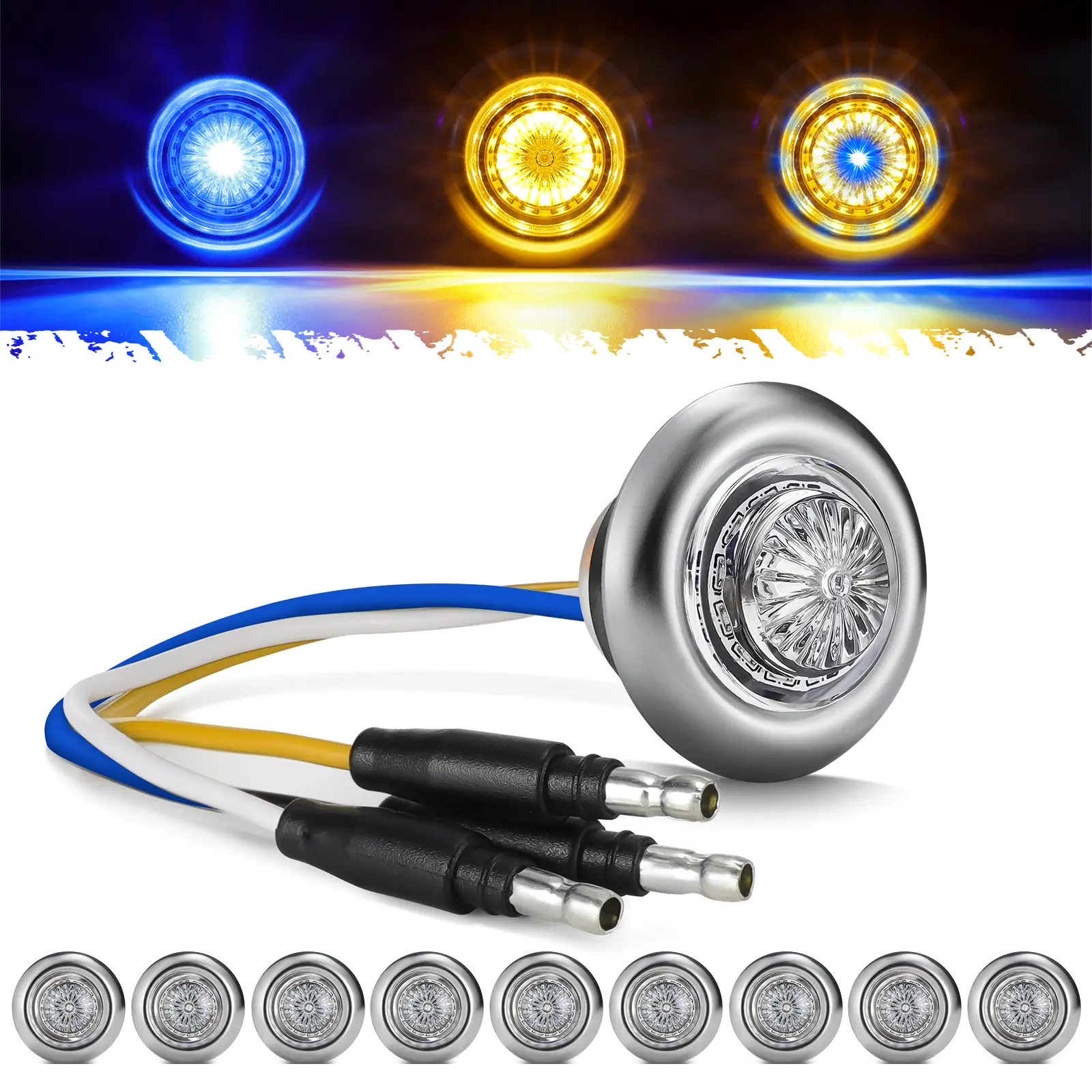 10pcs 3/4 inch Amber to Blue Marker Lights