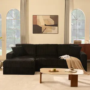 【4 Packages Shipping】Queen Sofa,Cloud Couch 113" Sectional Sofa, 3-Seater Modular Couch with Corduroy Upholstery, Deep Seats, High Backrest & Pocket Spring Cushions for Living Room, Fluffy Sofa Set,Modern Sofas Set,Couches, Left facing chaise
