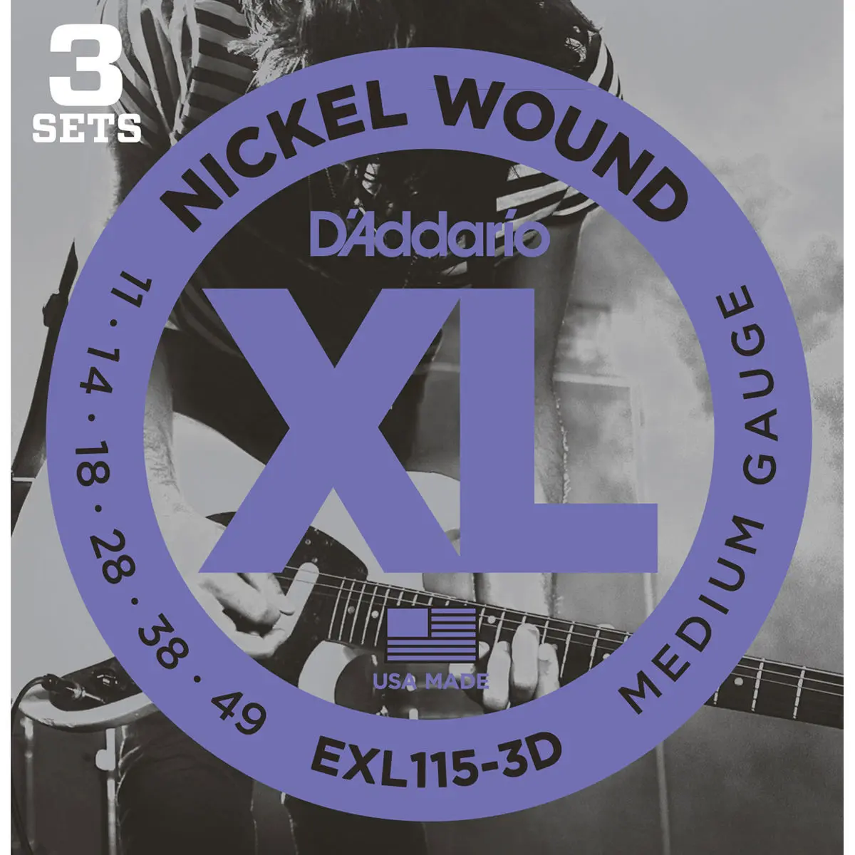 D'Addario EXL115 XL Nickel Wound Electric Guitar Strings Set, Medium/Blues Jazz, 11-49 Gauge, 3-Pack