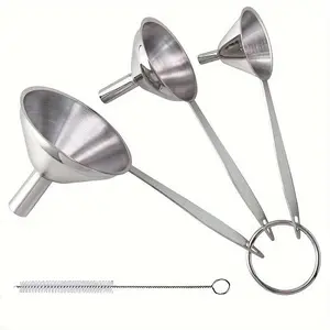 Stainless Steel Funnel Set with Cleaning Brush, 1 Set Durable and Dishwasher Safe Funnel Tools Set, Suitable for Transferring Essential Oil