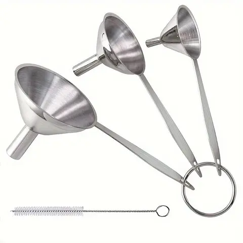 Stainless Steel Funnel Set with Cleaning Brush, 1 Set Durable and Dishwasher Safe Funnel Tools Set, Suitable for Transferring Essential Oil, Durable Kitchen Gadget
