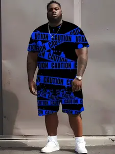 Men's Streetwear Set, Reflective Tape Print, Men's T-Shirt and Shorts, Summer Casual Sports Wear, Breathable, Large Size Suit, Loose Fit