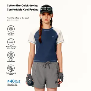 PSO Brand Women’s Cooling Sports T-Shirt, Color-Blocked with Hazu Line Texture, Short Sleeve, Quick-Dry Top for Summer Outdoor Activities NTX096