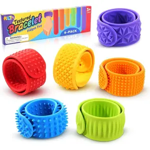Sensory Fidget Toys for Kids: Textured Silicone Slap Bracelets 6 Pack, Stress Relief Fidgets for Autism ADHD, Wearable Sensory Toys for Adults Office Desk, Calm Down Travel Airplane Toys