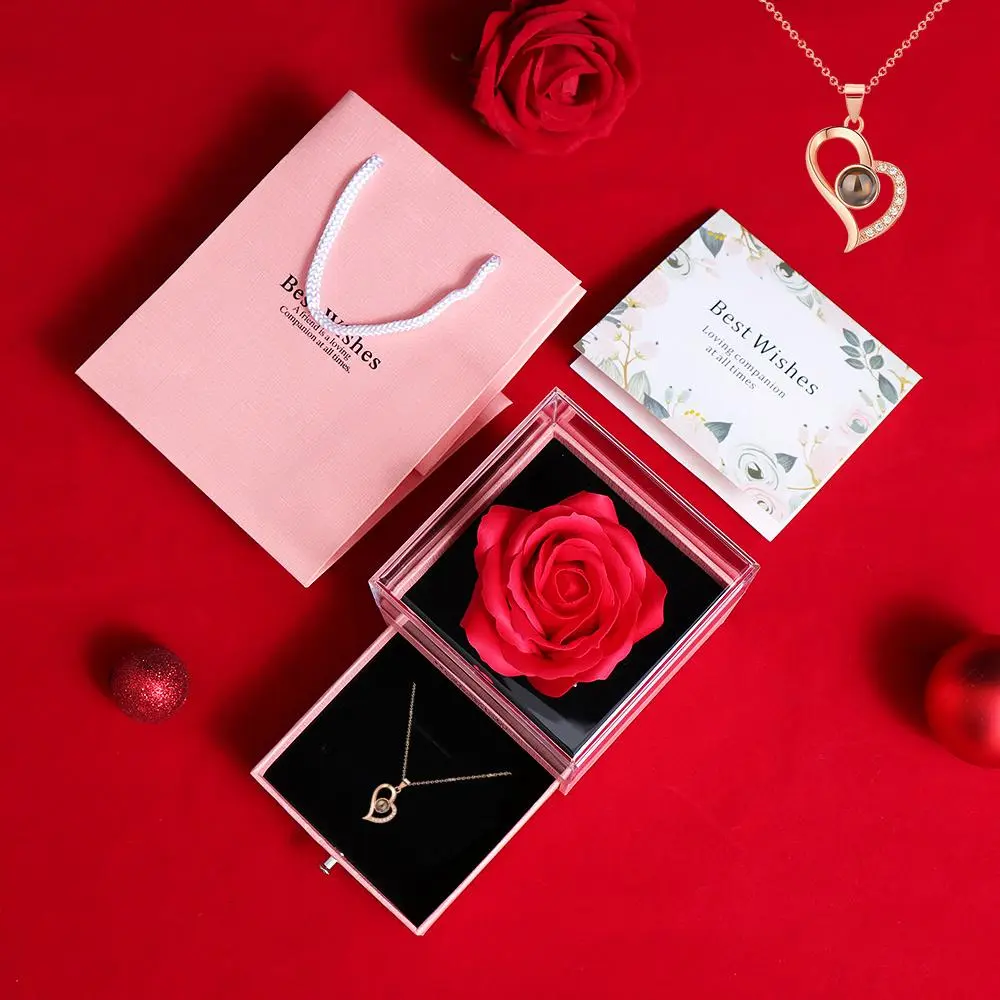 Pink Box with Golden Heart Necklace