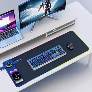 XXL Gaming Mouse Pad,RGB Mouse Pad with 15W Wireless Charging,Waterproof LED Desk Mat with Phone Holder,C-C,Fast Charge for Qi-Enabled Phones Desktop Accessory mousepad mouse pads