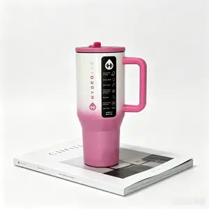 HydroJug 32oz Gradient Pink White Insulated Stainless Steel Tumbler - Kitchenware Drinkware Vacuum Flask with Handle, Straw Lid, Cup Holder-Friendly Design, 24-Hour Cold Retention for Travel, Gym