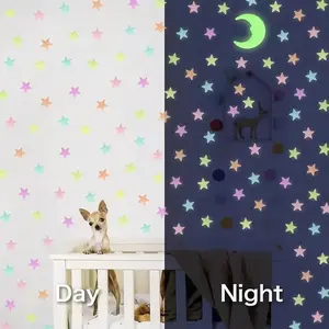 2 Pcs Colorful Glow in The Dark Luminous Stars Fluorescent Noctilucent Plastic Wall Stickers Murals Decals Kids' and Baby for Home Art Decor Kids Bedroom Room Decorations, Multicolor