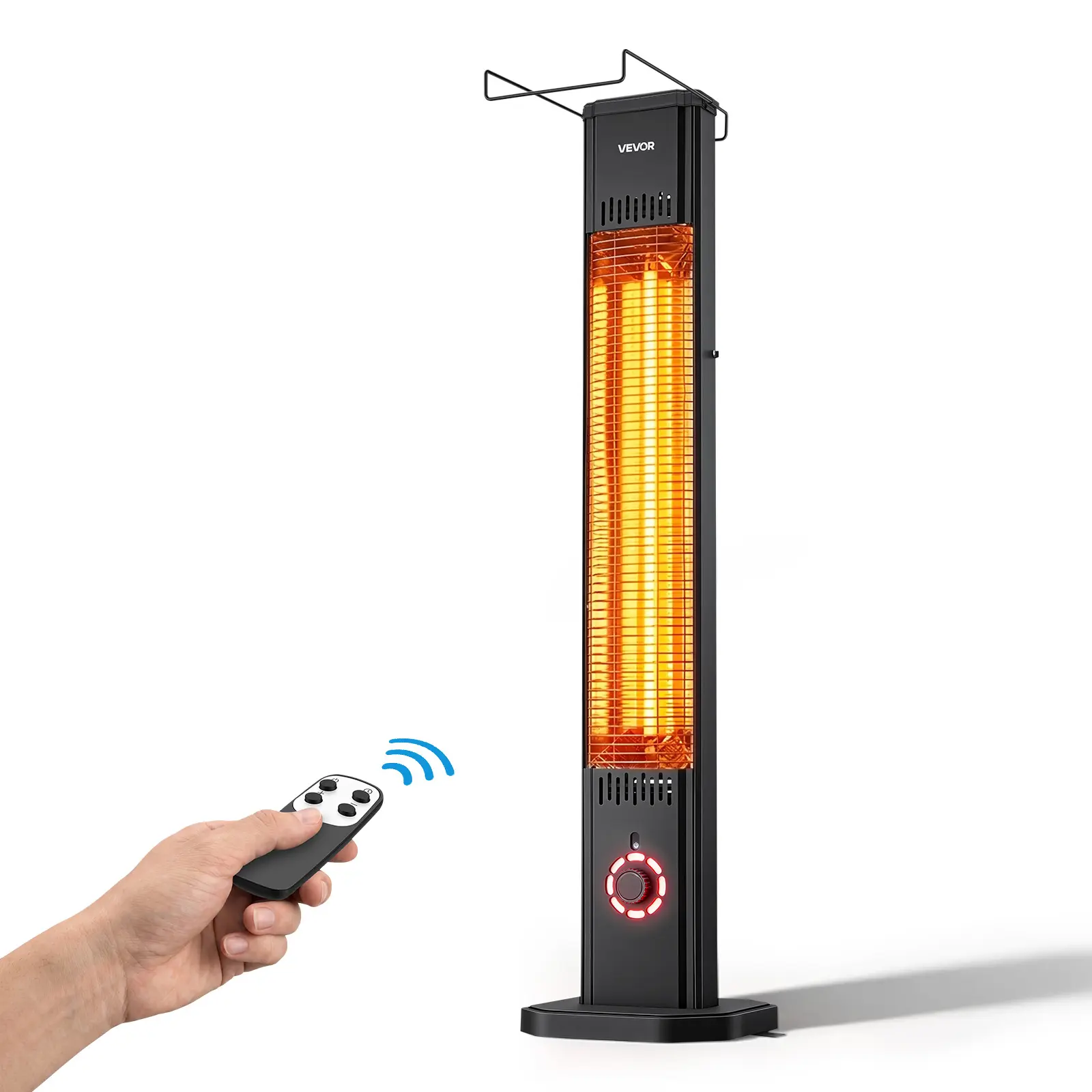VEVOR 1500W Power Infrared Electric Space Heater, 8 Heat Settings, Black Cold-Rolled Steel, Remote Control, 8H Timer, Overheat Protection, for Patios, Backyards
