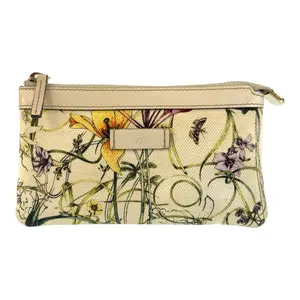 Pre-owned GUCCI Canvas Small Leather Goods Flora Pouch