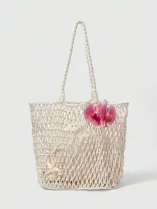 Boho Hollow Out Flower Shell Starfish Woven Tote Bag, Large Capacity Beach Vacation Ethnic Style Shoulder Bag, Perfect for Parties and Gifts
