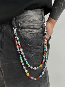 1pc rhinestone Layered Pants Chains for Men Women Multi-Layer Colorful rhinestone Waist Chain Men's Charming Body Chain, For Pants Decoration Punk Jeans Waist Pocket Chain Suitable For Casual, Music Festival, Party Wear