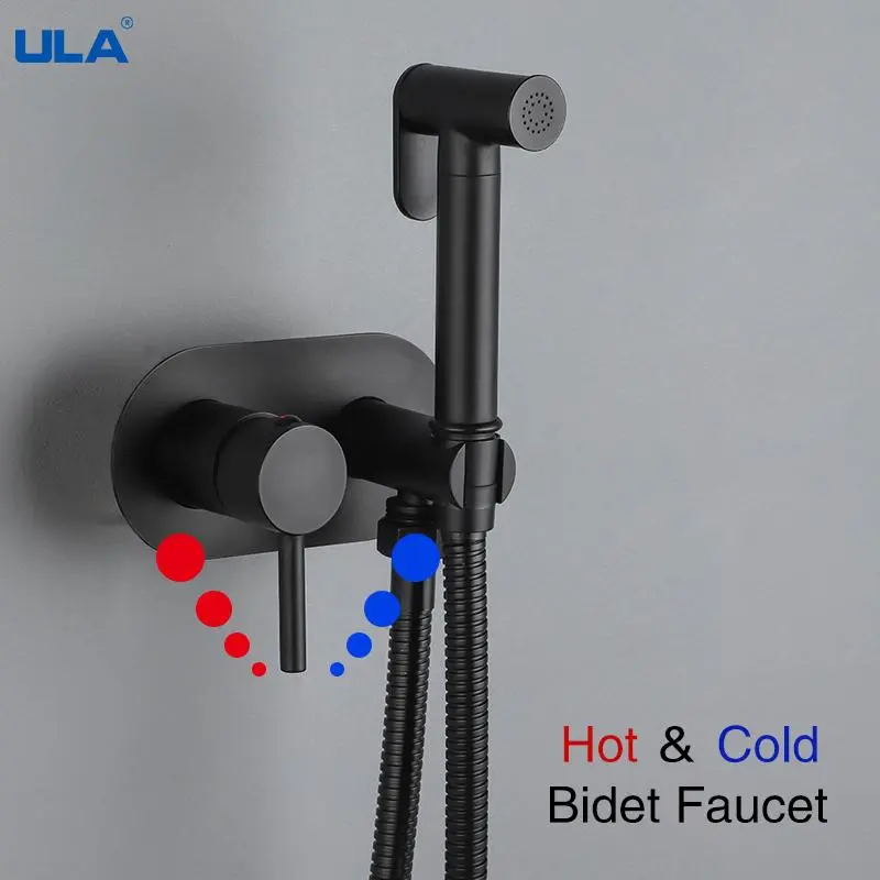 Hot ULA Black Bidet Faucets Portable Bidet Sprayer Brass Bathroom Toilet Faucets Hot Cold Water Bidet Mixer Bathroom Shower Head for your Home