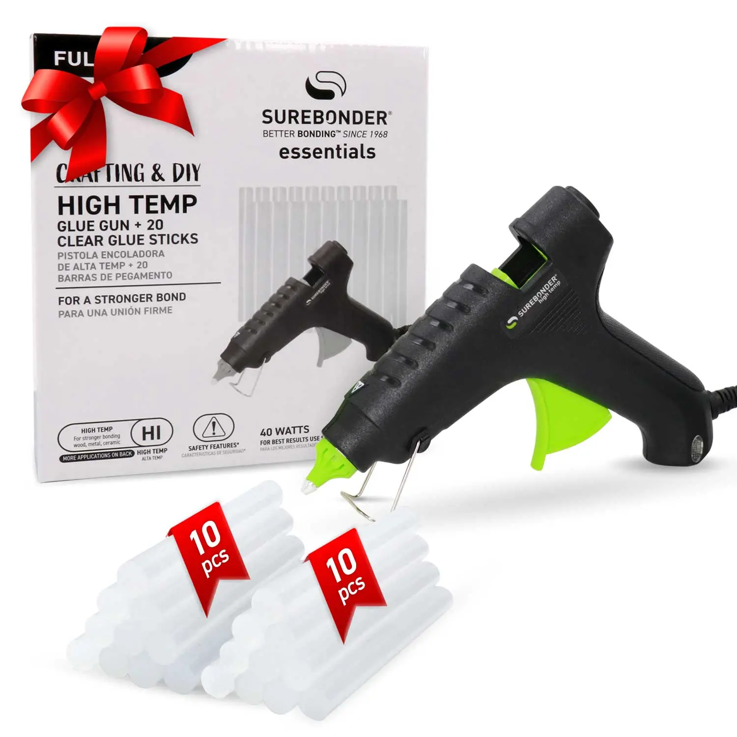 Surebonder High-Temp 40W Hot Glue Gun Kit with 20 Full-Size All-Purpose Glue Sticks - Perfect for Crafts, DIY Projects, and Repairs