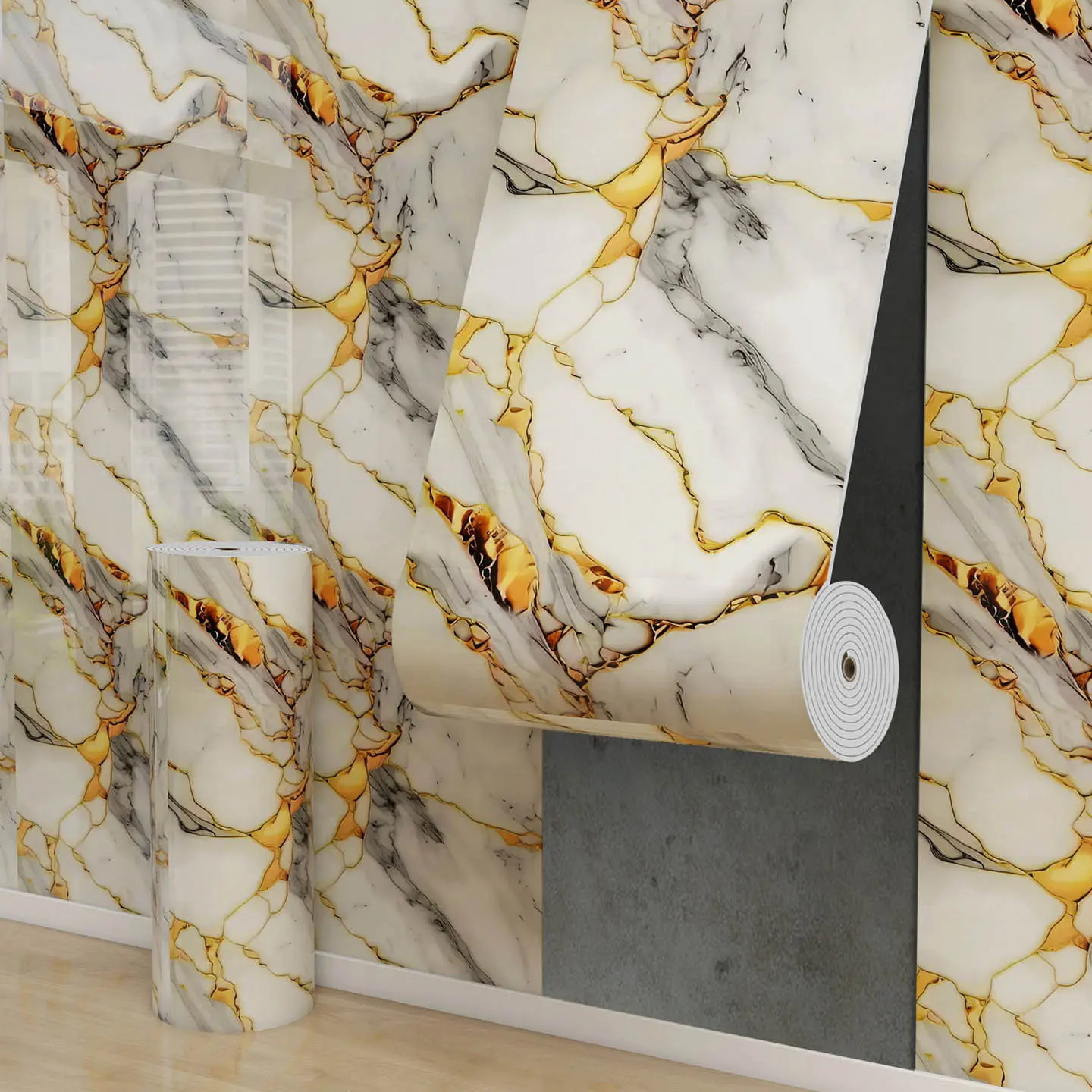 Aozey Marble Wall Sticker Roll, Self-Adhesive Wallpaper, Peel And Stick Wallpaper For Bathroom, Peel and Stick Wallpaper Designs, Detachable Vinyl, Kitchen & Bathroom Countertops, Interior Walls, Marble Backsplash Wallpaper