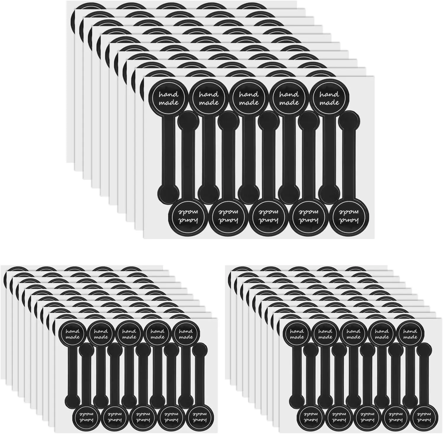 300 count Handmade  Baking Seal Labels, Adhesive Bakery Stickers for Packaging, Black Long Cake Label Stickers for Pastry Bags, Lollipops, Candy, Bread