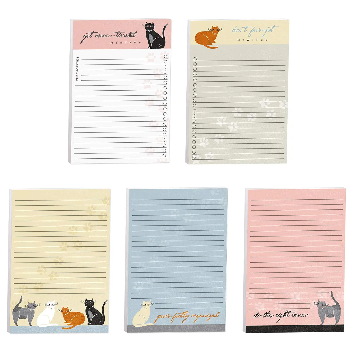 Cat Puns Daily Notepads Set / 4" x 6" Sticky Note Fill in Priority Lists/Five Unique Feline Designs/Clever Organizational Lists