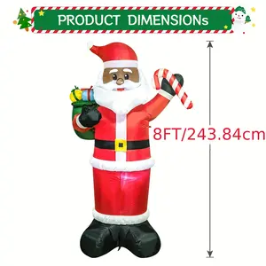 8FT Christmas Inflatables Black Santa Claus with Gift Bag Blow up Giant Yard Decoration, Outdoor Built-in LED Lights Party Lawn Holiday Winter Decor Outside