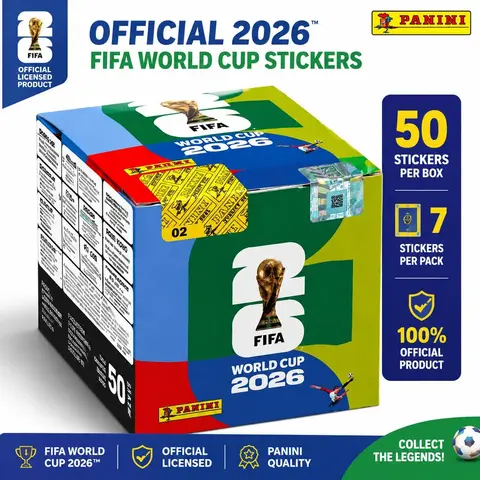 FIFA-PANINI Official Licensed World Cup Star Commemorative Booklet Box - 50 Bags with 7 Collectible Sports Cards Each, Hobby Sports Cards Trading Set