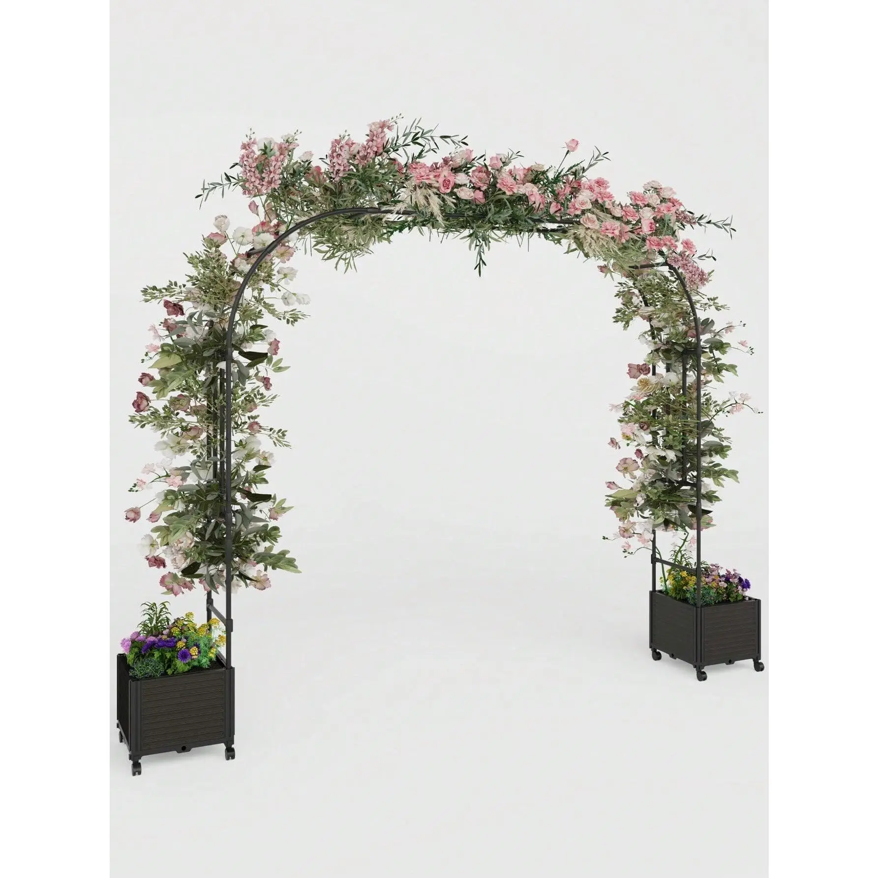 Span 86.6" Garden Arch Trellis For Climbing Plants, Metal Wedding Arch Flowers Frame Backdrop Stand,Balloon Decor Garden Arch Arbor For Wedding Garden Party Plant Support Flower,Raised Planter Box
