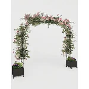 Span 86.6" Garden Arch Trellis For Climbing Plants, Metal Wedding Arch Flowers Frame Backdrop Stand,Balloon Decor Garden Arch Arbor For Wedding Garden Party Plant Support Flower,Raised Planter Box