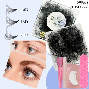 500 Pcs per box, Individual Lashes Cluster,16D-18D-20D,Thickness 0.05mm,8-15mm / Mix Lengths, Curl C / D ,Eyelash Extensions, False eyelashes, With 10Pcs Eye Pads,10Pcs Eyelash Brushes,10Pcs Adjustment Rod,10Pcs Glue Cup, High Quality Lashes