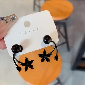 LisiZen Black Flower Stud Earrings Gold Plated Alloy Earrings Unique Double-Wear Floral Earrings Chic Crystal Earrings Statement Jewelry for Women Fashion Gift DZEH1741