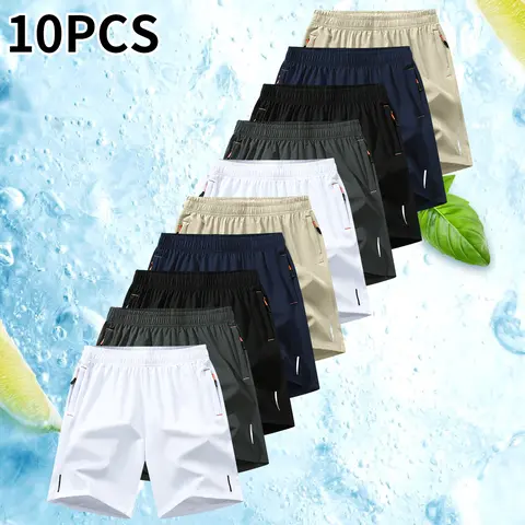 Men's Fitted Breathable Active Running Shorts - 5-Pack, Drawstring, Deep Pockets, Zippered Pocket, Summer Sportswear, Outdoor Gear (Sizes S-XXXL)