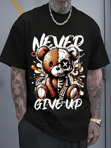 Stylish Oversized Graphic Tee Featuring a Half Skeleton Teddy Bear, Made from 100% with a Weight of 180G. This Breathable And Loose-Fitting Shirt Is Perfect for Casual Wear And Layering, Embodying a Y2K Grunge Gothic Dark Aesthetic
