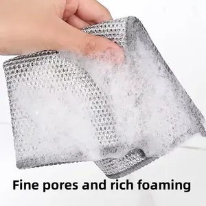 Silver Silk Dishcloth One-Sided or Two-Sided Mesh Design Non-Stick Easy to Clean Strong Wear-Resistant Durable Cleaning Supplies Disposable 10Pack Double Layer Multipurpose Wire Cleaning Cloths