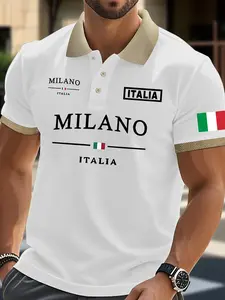 Men's Italian Style Polo Shirt, Commuter Essential, Casual Wear for Work and Leisure, Geometric Pattern, Slim-Fitting