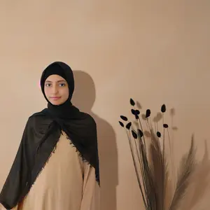 Black Cotton Square Head Scarf for Women