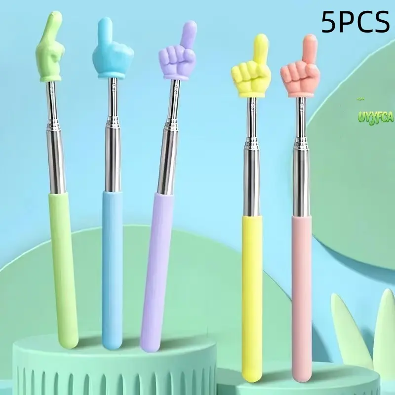 Pointer Sticks 5-Pack, Cute Finger-Shaped Stainless Steel Wands with Telescopic Design, Macaron Colors for Teachers, Classroom & Presentations, Lightweight, Blackboard, Bright And Cheerful, Easy Storage,back to school,back to school haul