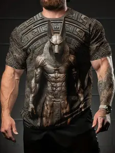 Men's 3D Digital Print T-Shirt, Streetwear, Casual Fitted Short Sleeve Round Neck, 100% Polyester Fabric, Perfect Holiday Gift for Men, Menswear
